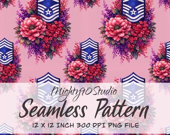 Seamless Pattern PNG Pink Floral Crest Wreaths Watercolor Style 12x12 300 DPI