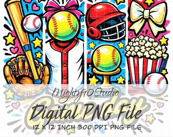PNG Baseball Softball Illustration Bright Color Pop Art Sports Collage 300 DPI Digital Download