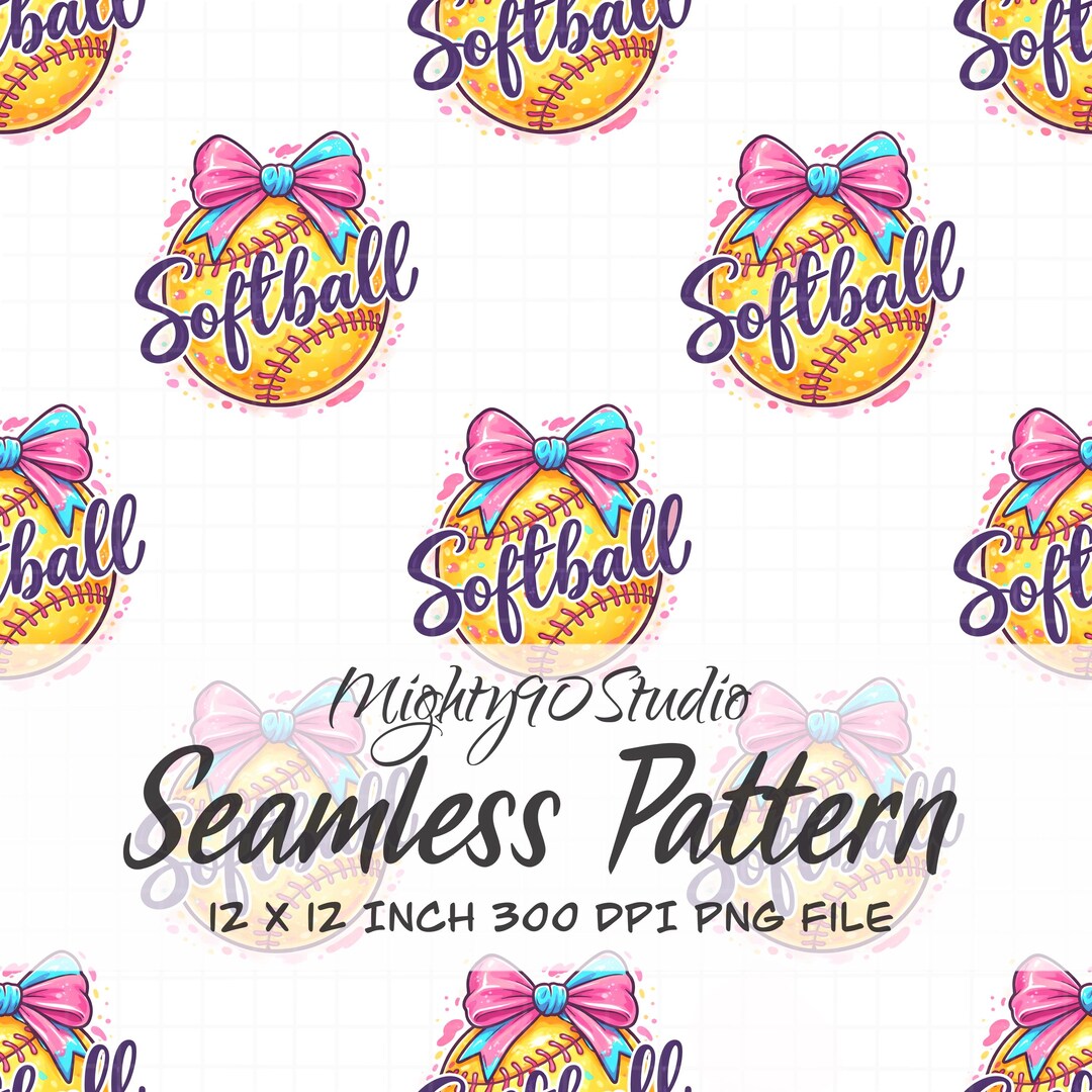 Softball Bow Seamless Pattern, Yellow & Pink (PNG Digital Paper ) - Etsy