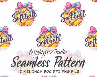 Softball Bow Seamless Pattern, Yellow & Pink (PNG Digital Paper )
