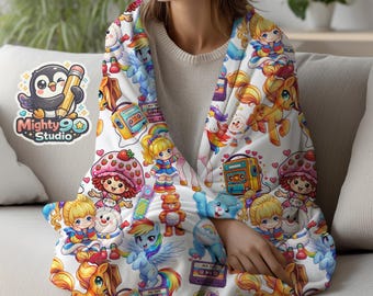 Retro 80s Toy Icon Pattern Velveteen Blanket | Vintage Cartoon Toys Plush Throw