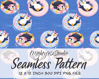 Summer Penguin Float Seamless Pattern (Digital Paper)