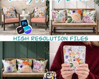 Mockup Bundle | Pillow, Blanket, iPad Scene (Procreate, Canva, Photoshop)