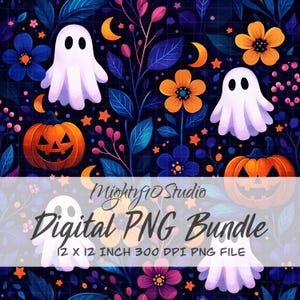 Digital PNG Bundle Dark Floral Ghosts Pumpkins Illustrations 3600x3600 300 DPI Clipart Set