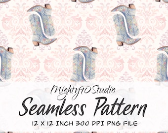 Floral Cowboy Boots Seamless Pattern (Digital Paper)