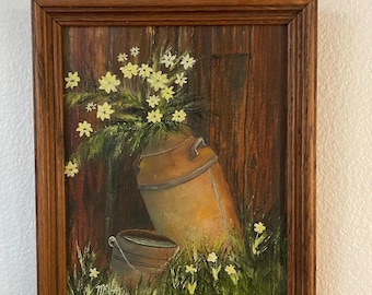 Pintura al óleo de paisaje firmada y enmarcada