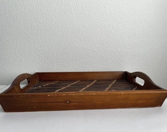 Vintage Wooden Rattan Serving Tray