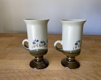 Vintage Otagiri Stoneware Mugs - Japanese Iris Design, Set of 2
