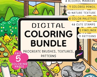 Procreate Brush Set: Alcohol Markers, Pencils, Textures, Stamps, Patterns, Coloring Pages (Digital Download)