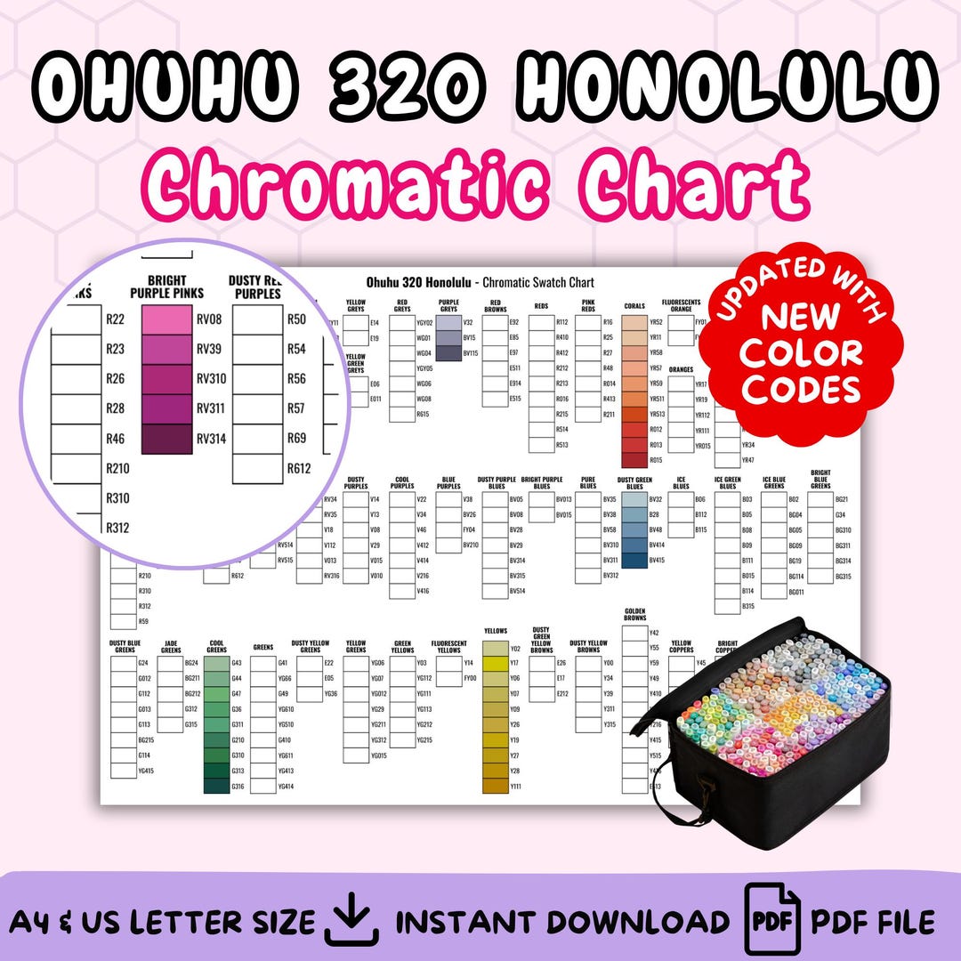Ohuhu Honolulu 320 Alcohol Marker Swatch Chart Template With New Codes ...