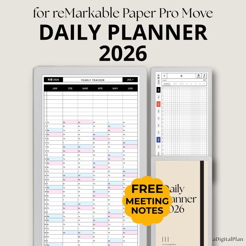 2026 Daily Planner for Remarkable Paper Pro Move (hyperlinked PDF) - Etsy