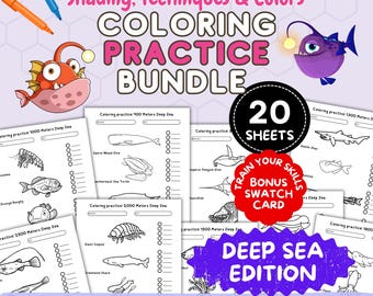 Alcohol Marker Coloring Practice Sheets Deep Sea Ocean Coloring Blending & Texture PDF Download