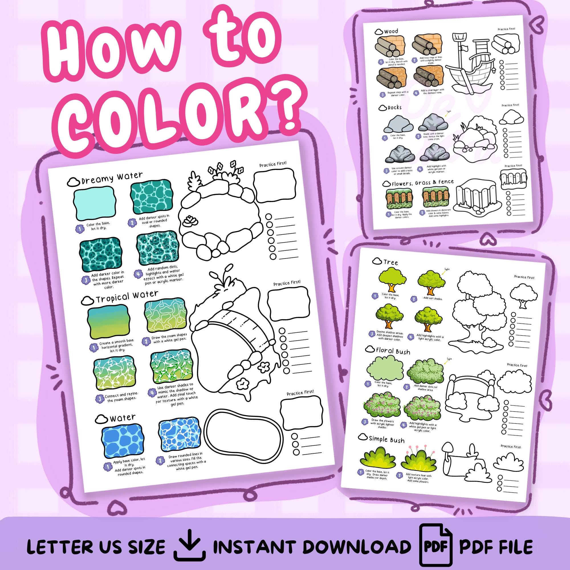 How to Color Patterns: Step-by-Step Coloring Practice Pages for Alcohol Markers (Printable PDF, Part 1)