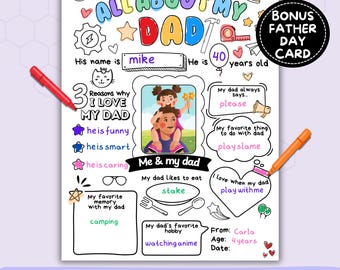 Father's Day Questionnaire Printable All About My Dad Fill-In, Kids Activity PDF Download
