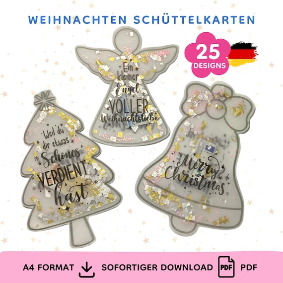Weihnachten Schüttelkarten Konfettitüten Wunscherfüller Last Minute Karte DIY Verpackung für Geld  Gutscheine Download Bastelvorlage
