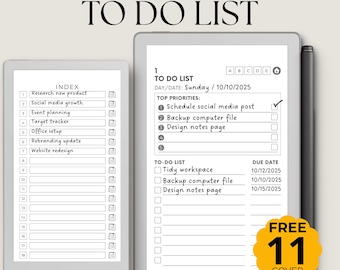 To Do List Template for reMarkable Paper Pro Move: Checklist PDF Hyperlinked Productivity Planner