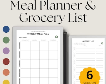 Weekly Meal Planner for reMarkable Move: Hyperlinked PDF with Grocery List