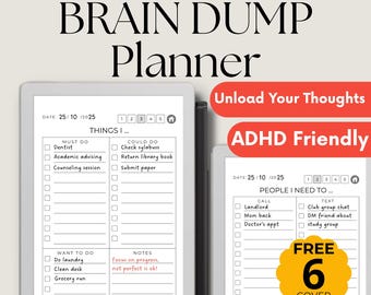 ADHD Brain Dump Template for reMarkable Move: Focus Planner Mind Organizer with Hyperlinked PDF