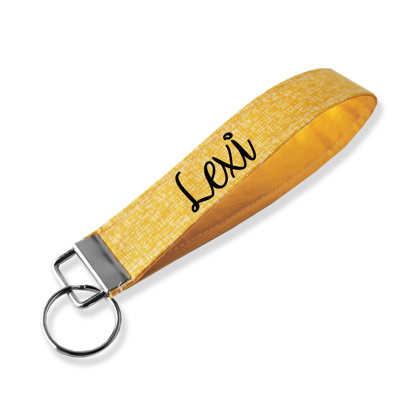 Personalized Yellow Key Fob Custom Fabric Keychain With Name Etsy