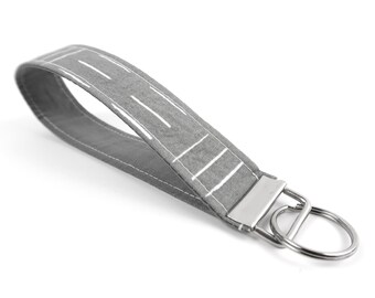 Gray Key Lanyard - Fabric Key Fob - Modern Grey Keychain Strap with Lines - Wrist Strap for Keys - Key Handle for Women