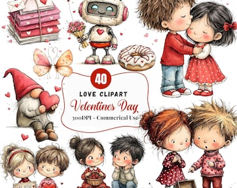 Valentine Watercolor Clipart PNG – 40 Romantic Elements | Digital Download