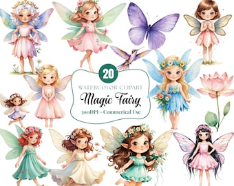 Watercolor Fairy Clipart Bundle: Magical Garden PNG Images (Digital Download