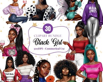 Black Women Clipart Bundle, Afro Fashion Illustrations (Digital Download)