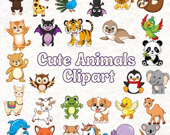 Baby Animal Clipart Bundle – Cute Animals Clipart – Jungle, Farm & Sea Creatures – Nursery Art – Digital Download – Commercial Use