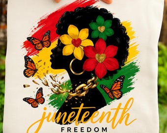 Juneteenth PNG Black Woman Afro Floral | Melanin Queen Freedom PNG, African American Sublimation, Cricut Download 1865 Black History