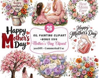 Paquete de imágenes prediseñadas PNG florales para el Día de la Madre, 26 diseños / Las mejores imágenes prediseñadas para mamás, imágenes prediseñadas florales para mamás, imágenes prediseñadas para el Día de la Madre, uso comercial,