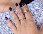 Crescent Moon Ring Set - Gold Midi Birthstone Stacking Rings
