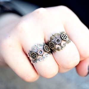 Steampunk Jewelry Steampunk Ring Women Cogs and Gears Ring Silver or Gold Filigree Ring Fallout image 4