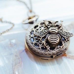 Collar con reloj de bolsillo de abeja: colgante steampunk de filigrana de bronce
