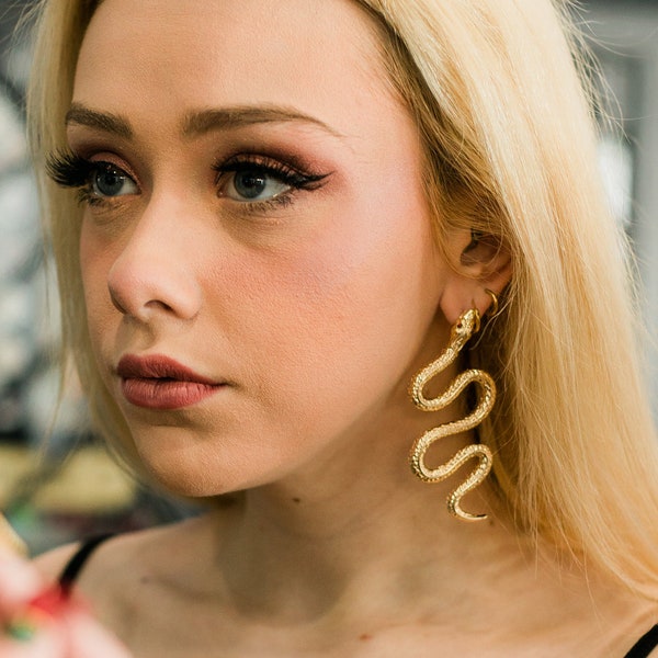 Large Gold Snake Stud Earrings - Punk Nu Goth Earrings - Animal Earrings - Punk Earrings - Statement Weird Earrings