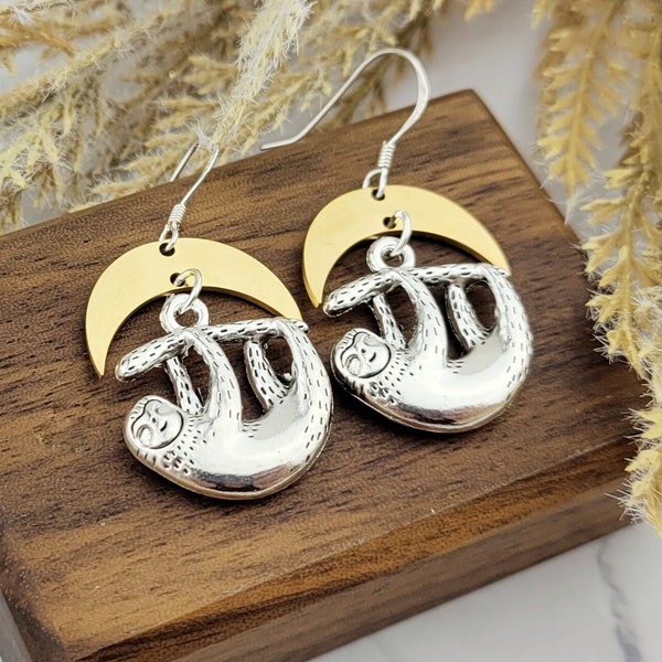 Silver Sloth Earrings - Sloth Gifts - Sterling Silver - Hypoallergenic Stainless Steel - Modern Animal Jewelry - Cute Earrings