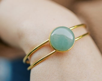 Green Aventurine Bracelet - Adjustable Cuff Bracelet - Stacking Gemstone Bangle