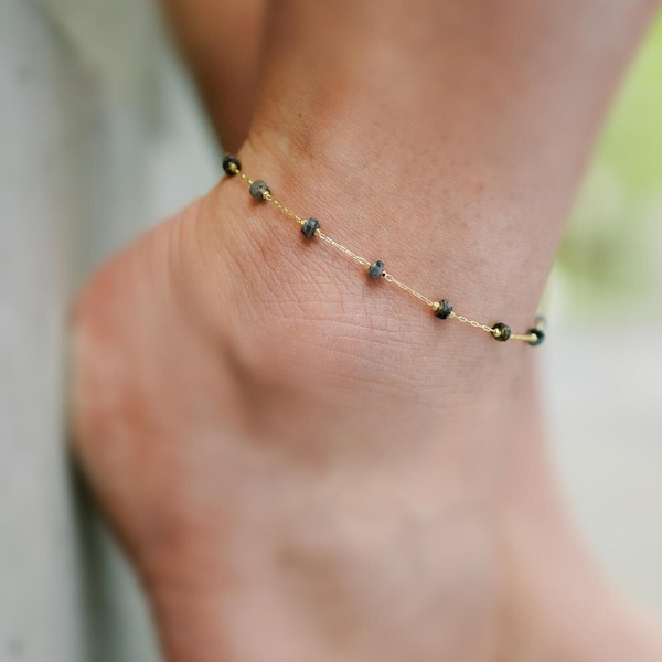 18K Gold Gemstone Anklet - Ankle Bracelet - Crystal Anklet - Gold Dainty Anklet