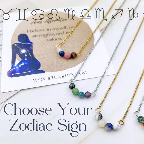 Dainty Zodiac Sign Necklace - Astrology Necklace - Gemstone Horoscope Necklace