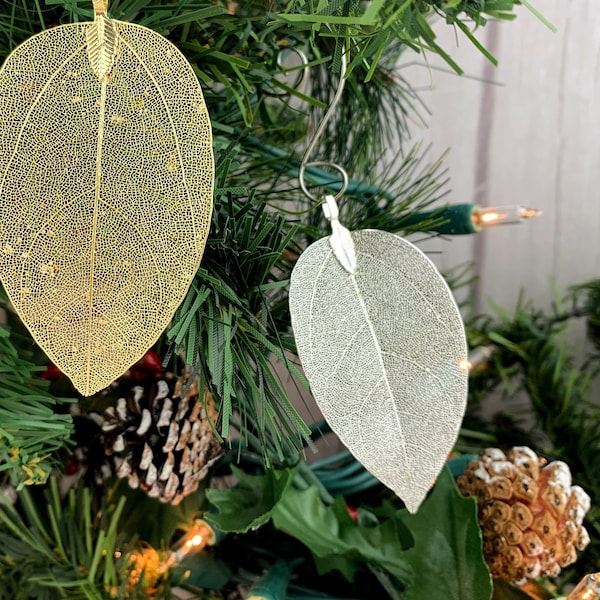 1pcs/4pcs Real Leaf Ornament Set - Magnolia Leaves - Hanging Tree Decor - Botanical Gifts - Metallic Ornament