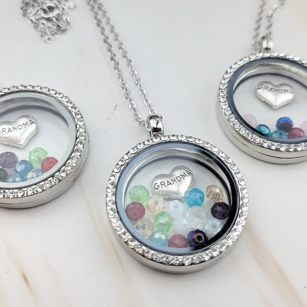 Grandma Personalized Locket - Grandmother Necklace - Floating Locket Necklace - Birthstone Necklace - Sterling Silver