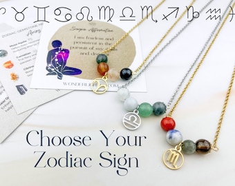 Zodiac Sign Gemstone Necklace - Astrology Necklace - Horoscope Necklace - Pisces Scorpio Libra Necklace