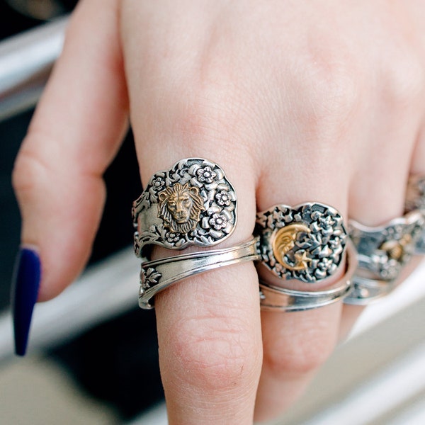 Silver Spoon Ring: Floral Brass Charm Ring