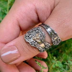 Flower Bee Spoon Ring - Queen Bee - Bug Thumb Ring - Victorian Spoon Jewelry