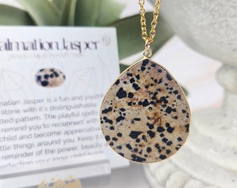 Collar de jaspe dálmata - Collar con forma de lágrima - Colgante de piedra preciosa natural