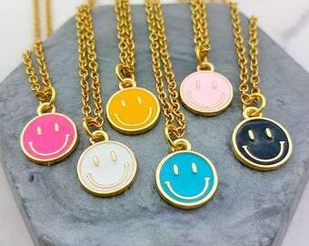 18 Zoll Smiley Face Charm Halskette - Smiley Face Halskette - Ästhetische Halskette - Happy Face - 001