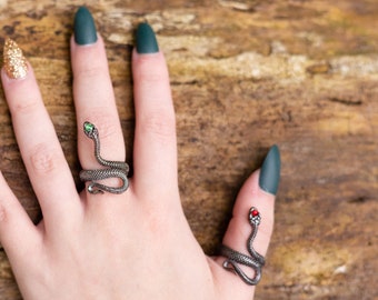 Black Birthstone Snake Ring - Goth Ring - Witchy Jewelry