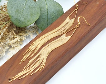 Gold Waterfall Earrings - Statement Tassel Earrings - Gold Fringe Earrings