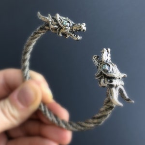 Viking Bracelet - Dragon Bracelet - Gift For Father Mother-Dragons Costume-Norse Bracelet Bangle Open Cuff-Celtic Chinese Adjustable