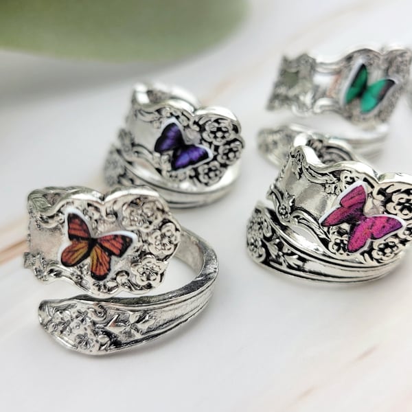 Spoon Ring - Butterfly Thumb Ring - Silverware Spoon Jewelry - Butterfly Ring Silver