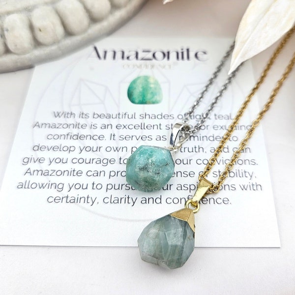 Raw Amazonite Necklace - Natural Gemstone Necklace - Amazonite Jewelry - Positive Affirmation
